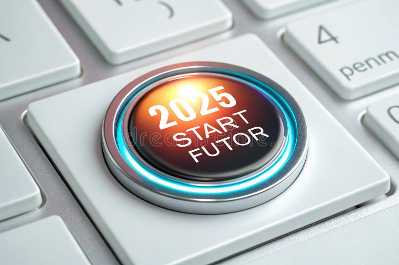 3D Rendering of 2025 Start Button Concept for New Year stock illustration