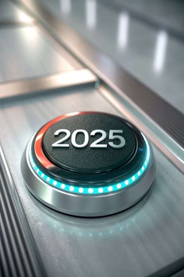 3D Rendering of 2025 Start Button Concept for New Year royalty free illustration