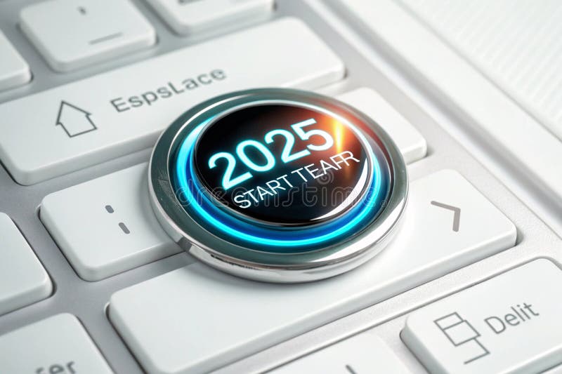 3D Rendering of 2025 Start Button Concept for New Year stock illustration