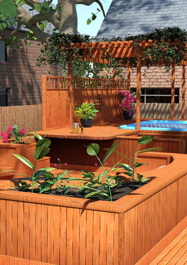 3D Rendering Jacuzzi Outdoor Scene royalty free illustration
