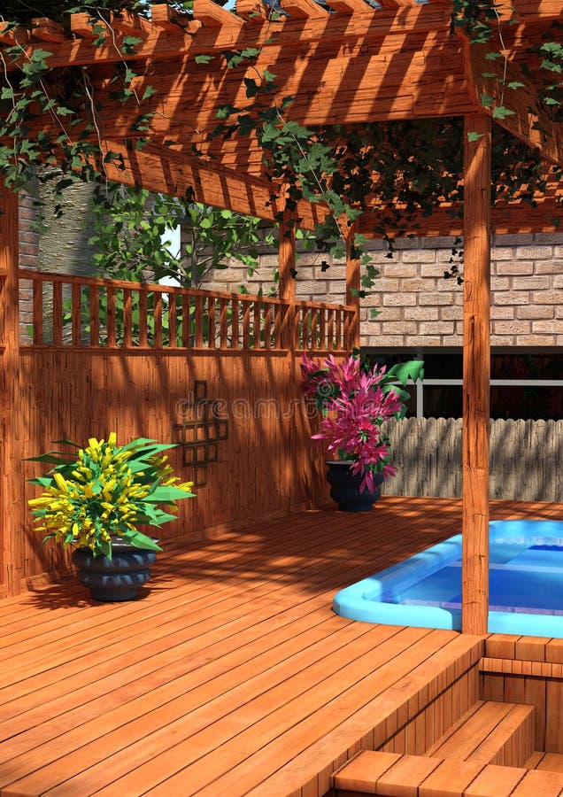 3D Rendering Jacuzzi Outdoor Scene vector illustration