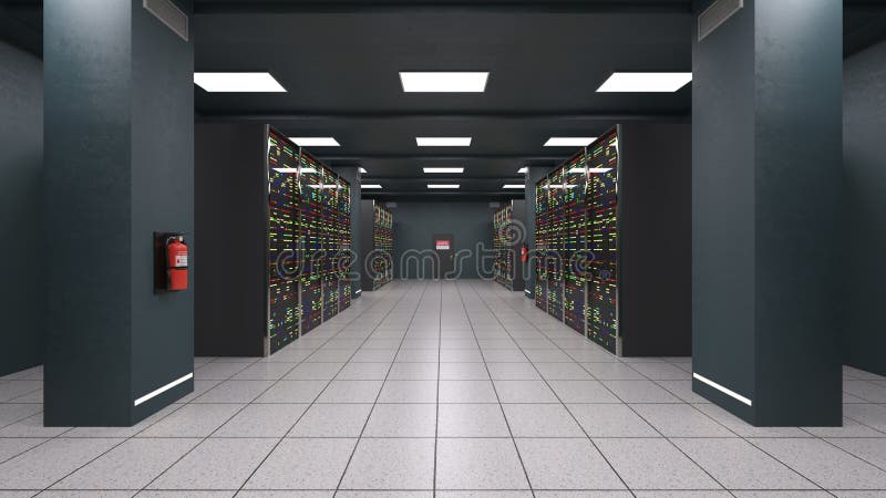 D rendering of the supercomputing room stockillustrasjon