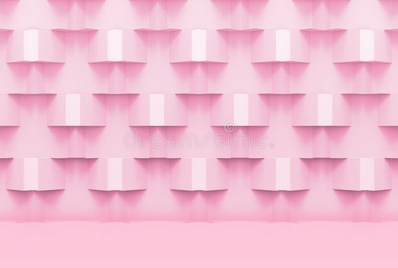 3d rendering. sweet soft pink color tone grid square box stack design wall background.