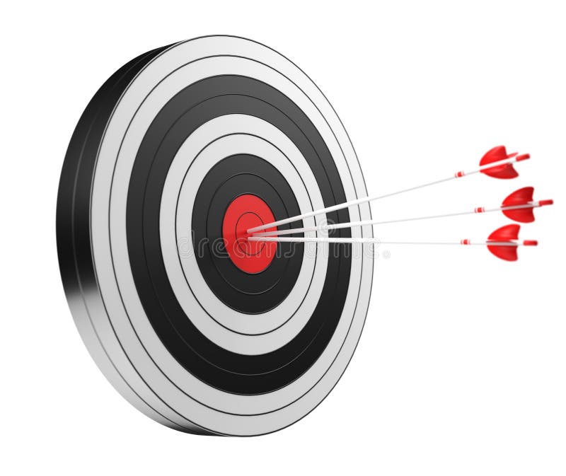 3D rendering target black white and red target with arrows royalty free illustration