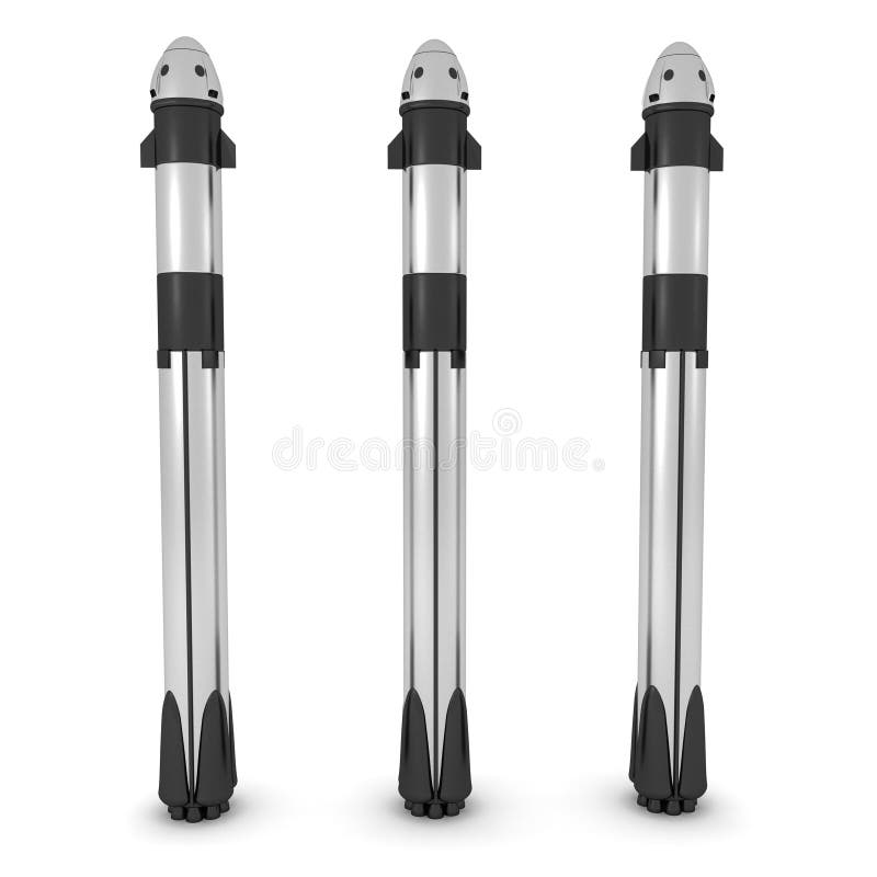 3D Rendering of three spaceship rockets stock illustration