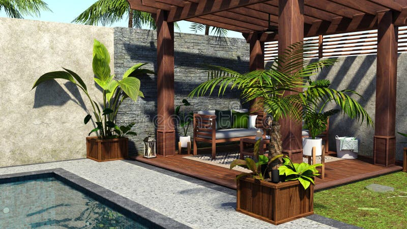 3D Rendering Tropical Outdoor Environment royalty free illustration
