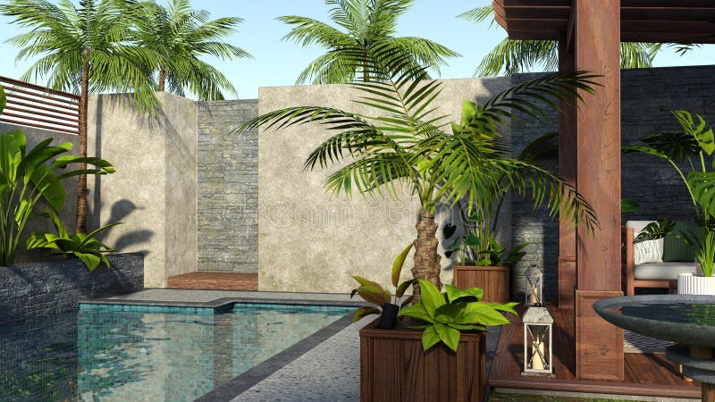 3D Rendering Tropical Outdoor Environment stock illustration