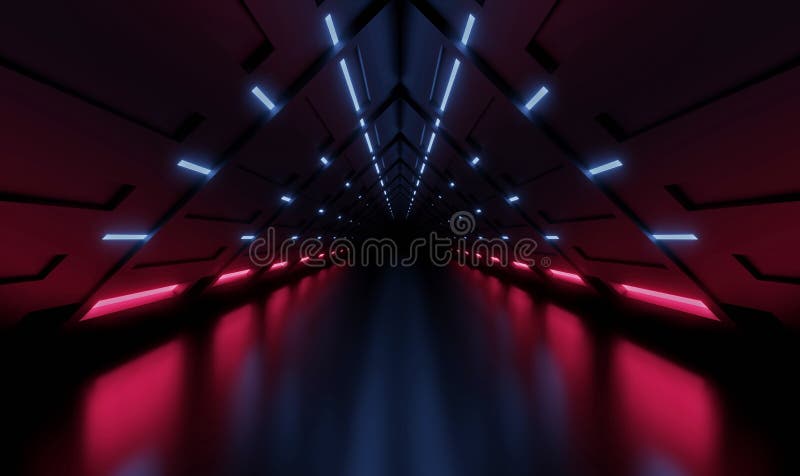 3D rendering tunnel Spaceship blue and pink interior ,corridor royalty free illustration