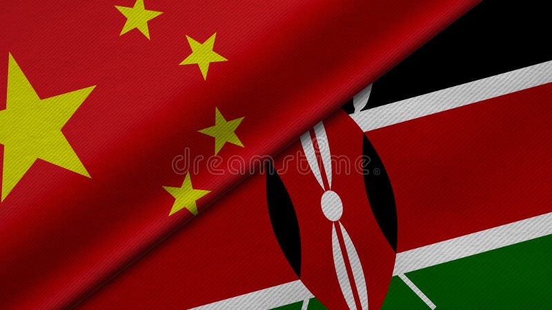 3D Rendering of two flags from China and Republic of Kenya stock illustration