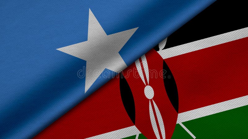 3D Rendering of two flags from Federal Republic of Somalia and Republic of Kenya stock illustration