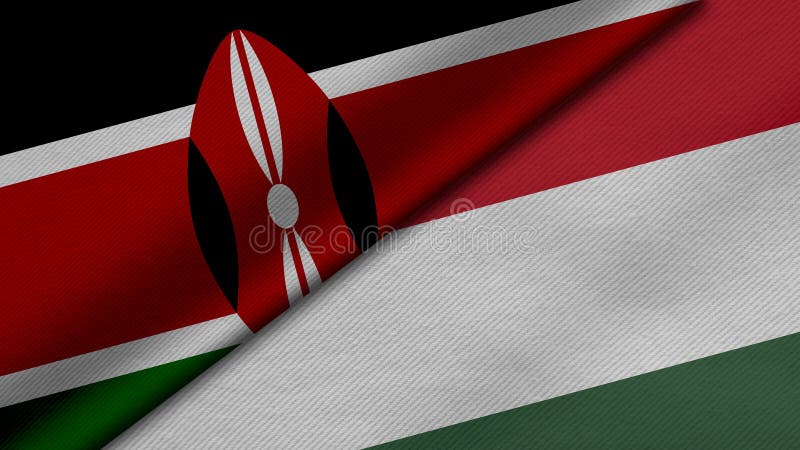 3D rendering of two flags of Republic of Kenya and Hungary vector illustration