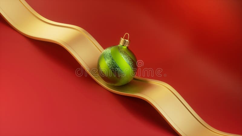 3d-rendering. vanligt julklapp. Grön glasballast på golden wavy road över den röda bakgrunden royaltyfri illustrationer