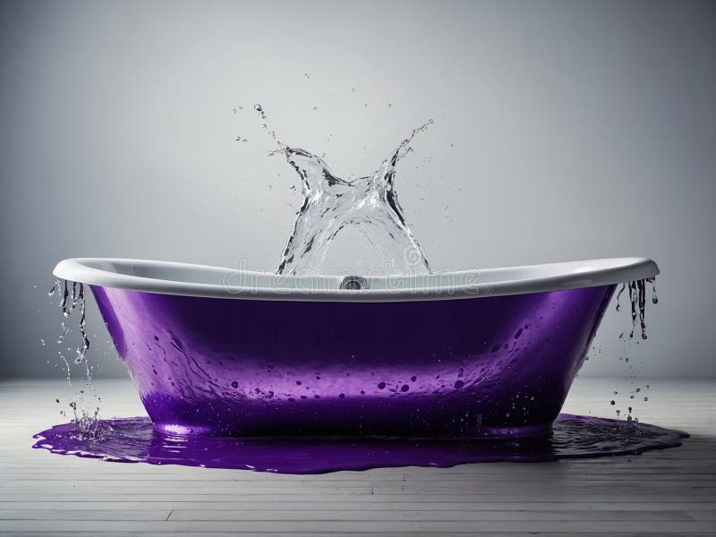 3D Rendering of a Vibrant Purple Bathtub Filled with Water, Dynamic ...