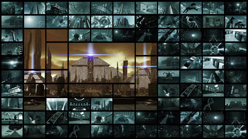 3d rendering. Video wall with futuristic ancient city vector illustration 3d rendering. Video wall with futuristic ancient city vector illustration