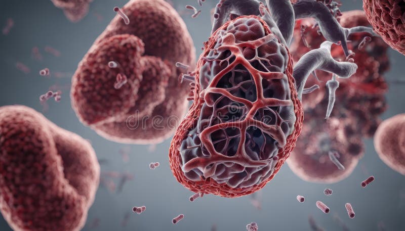 3D rendering of a virus particle with a detailed structure stock illustration