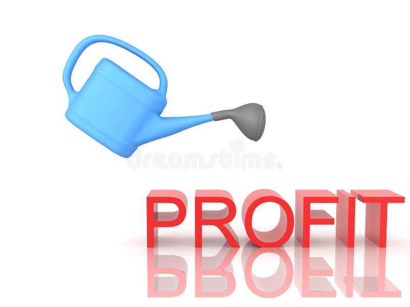 3D Rendering of water sprinkler above text saying PROFIT stock illustration 3D Rendering of water sprinkler above text saying PROFIT stock illustration