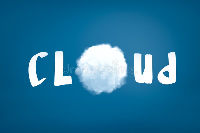 3d rendering of white CLOUD sign with cloud instead of O letter on blue background