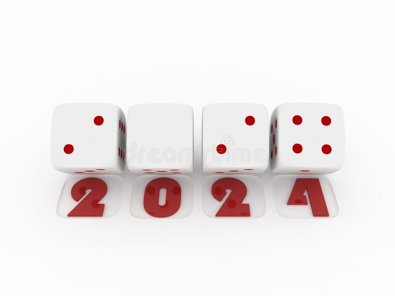3d Rendering of White Dice on White . 2024 Merry Christmas and Happy