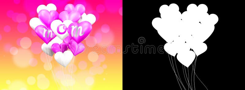 3D rendering white and pink shape heart balloons with mom word. vector illustration 3D rendering white and pink shape heart balloons with mom word. vector illustration