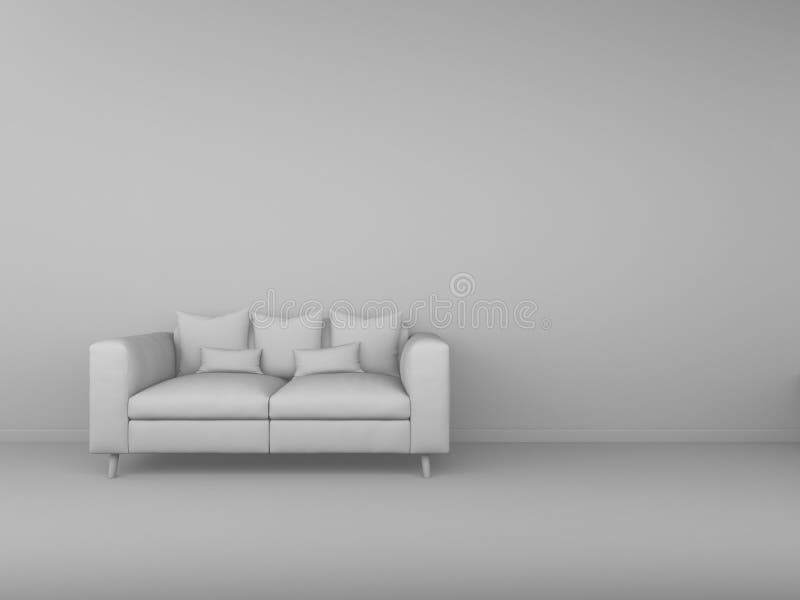 3D Rendering White Sofa and White Wall, Illustration Stock Illustration
