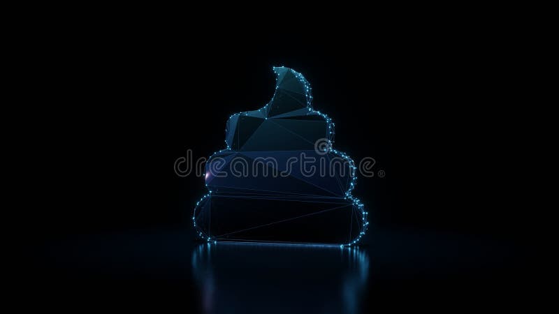 3d rendering wireframe neon glowing symbol of poop on black background with reflection vector illustration