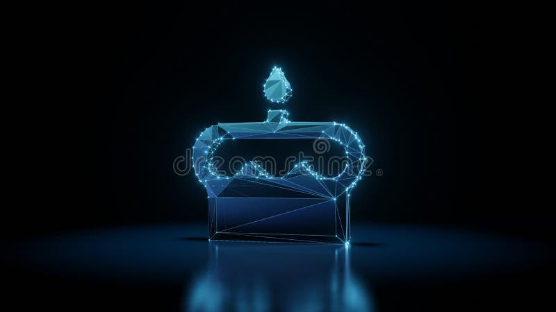 3d rendering wireframe neon glowing symbol of birthday cake on black background with reflection stock illustration