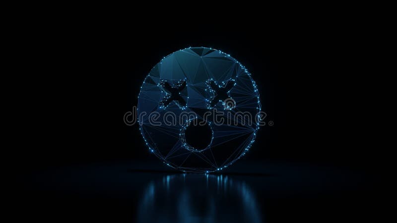 3d rendering wireframe neon glowing symbol of dizzy on black background with reflection vector illustration