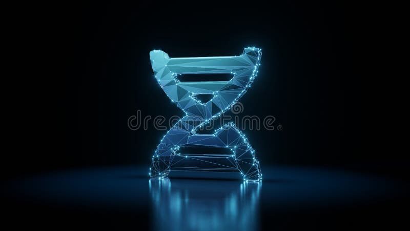 3d rendering wireframe neon glowing symbol of dna on black background with reflection stock illustration