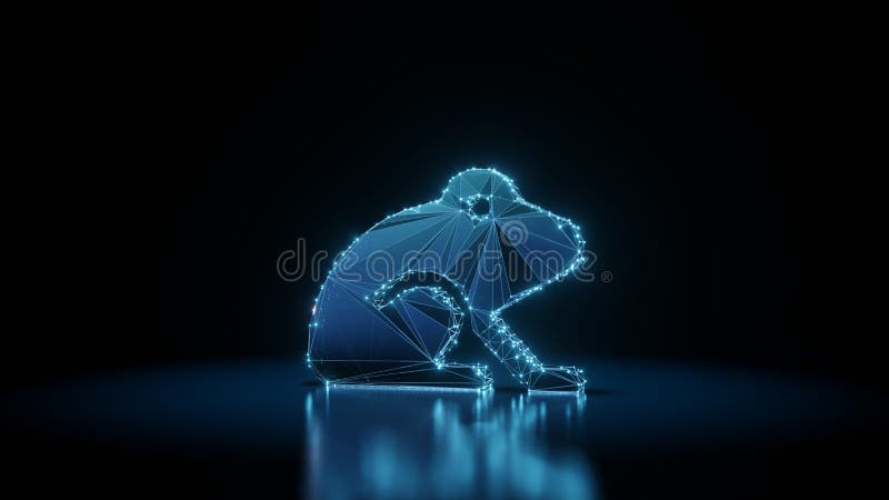 3d rendering wireframe neon glowing symbol of frog on black background with reflection vector illustration