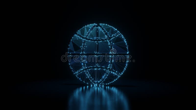 3d rendering wireframe neon glowing symbol of internet on black background with reflection vector illustration