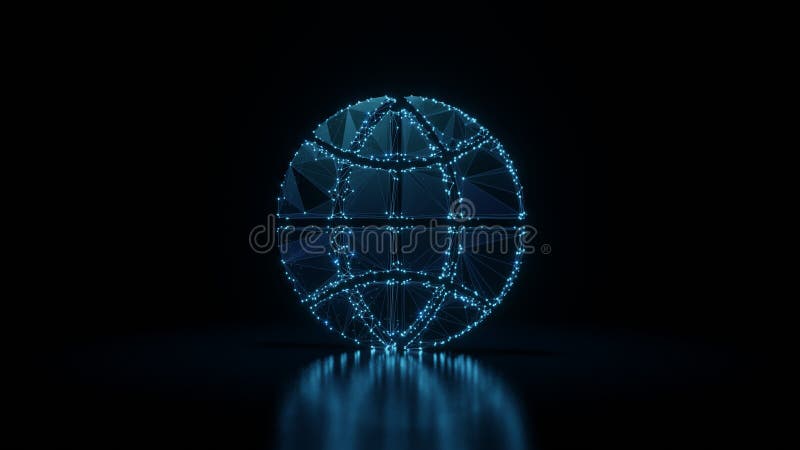 3d rendering wireframe neon glowing symbol of internet on black background with reflection