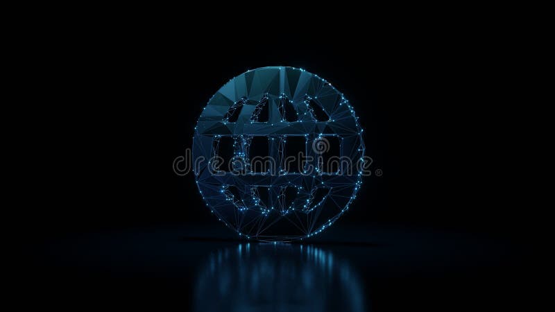 3d rendering wireframe neon glowing symbol of internet on black background with reflection stock illustration