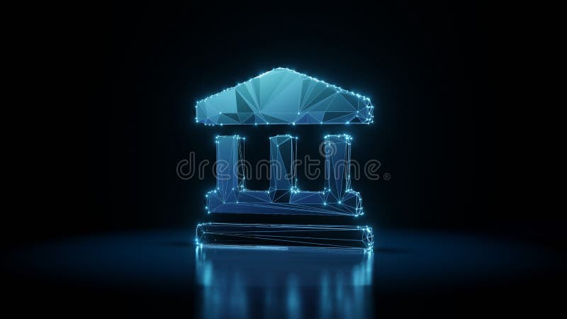 3d rendering wireframe neon glowing symbol of landmark on black background with reflection vector illustration
