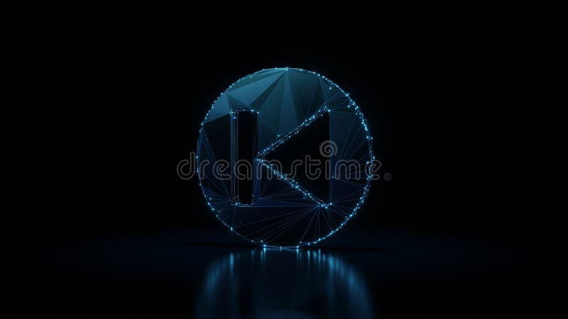 3d rendering wireframe neon glowing symbol of previous on black background with reflection vector illustration