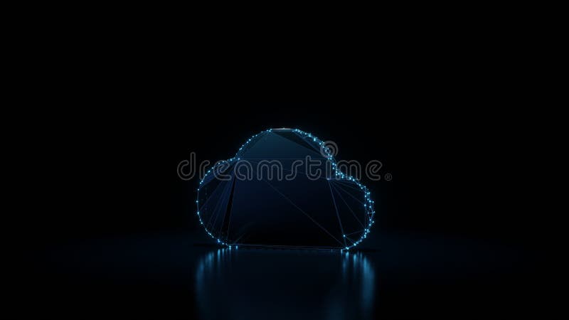 3d rendering wireframe neon glowing symbol of sky on black background with reflection vector illustration