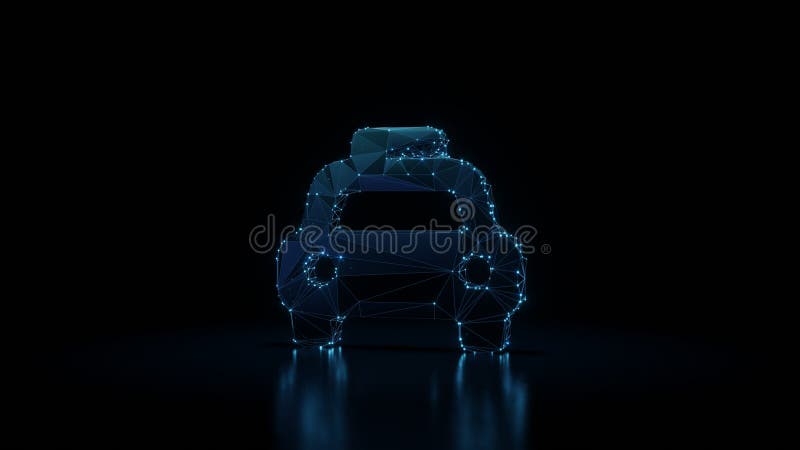 3d rendering wireframe neon glowing symbol of taxi on black background with reflection vector illustration