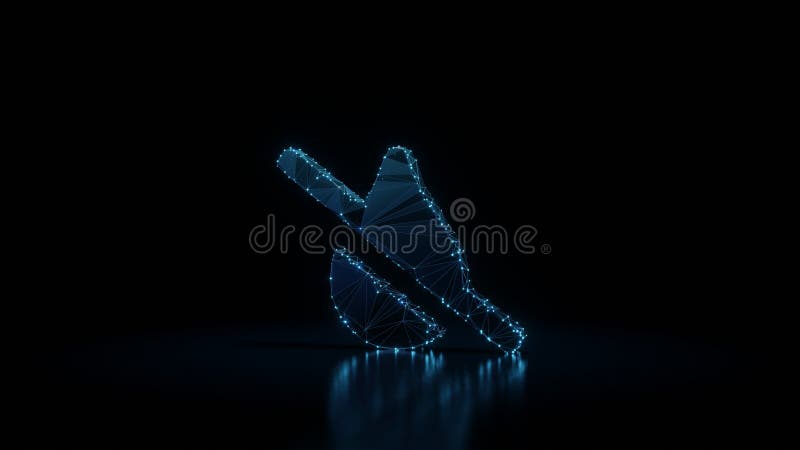 3d rendering wireframe neon glowing symbol of tint slash on black background with reflection stock illustration