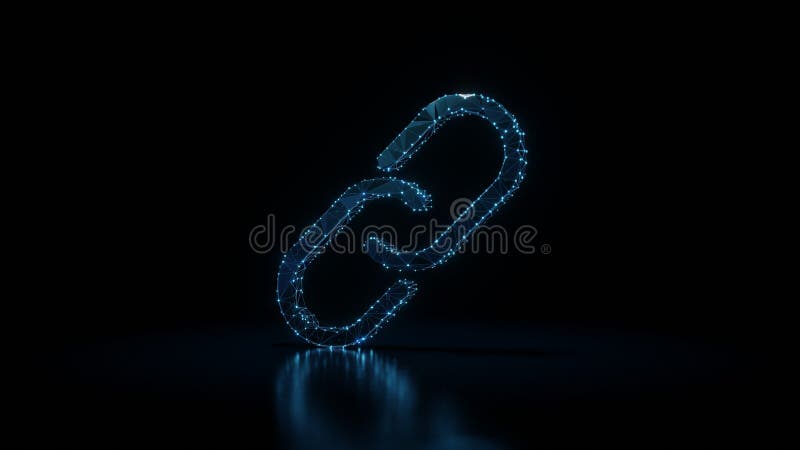 3d rendering wireframe neon glowing symbol of unlink on black background with reflection vector illustration
