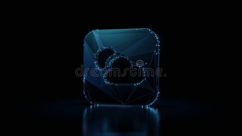 3d rendering wireframe neon glowing symbol of weather on black background with reflection stock illustration