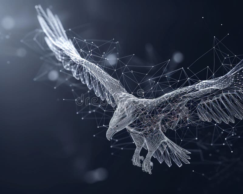 3d rendering wireframe polygonal eagle flying. Generative AI. vector illustration