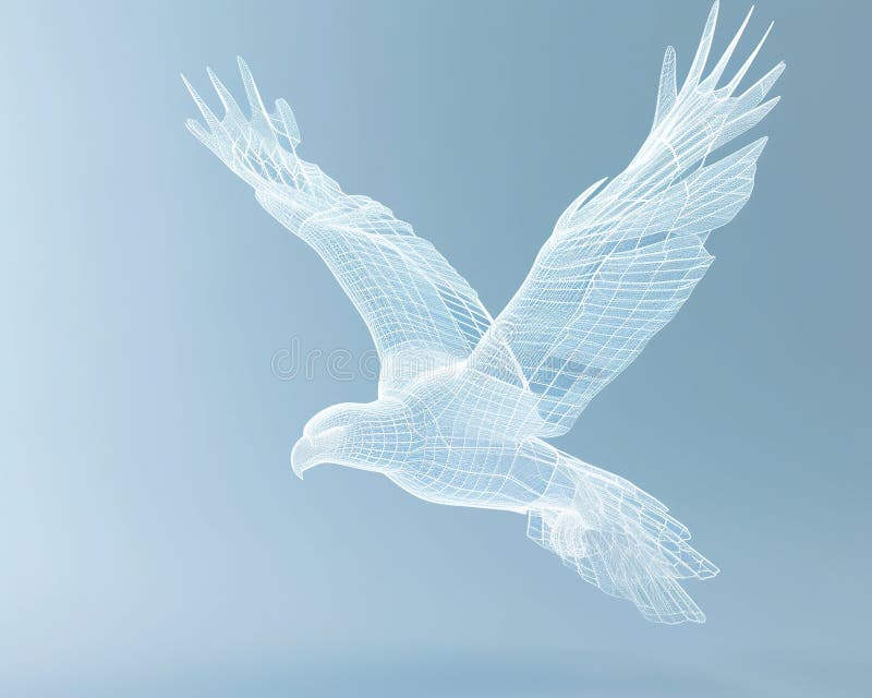 3d rendering wireframe polygonal eagle flying. Generative AI. stock illustration
