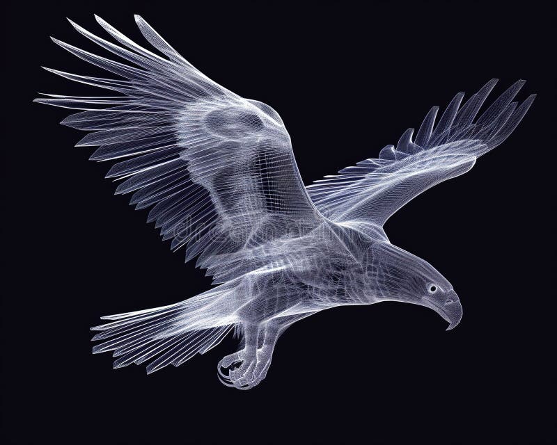 3d rendering wireframe polygonal eagle flying. Generative AI. royalty free illustration