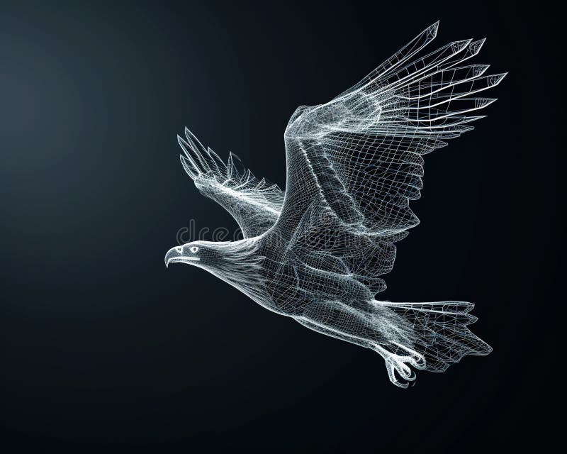 3d rendering wireframe polygonal eagle flying. Generative AI. royalty free illustration
