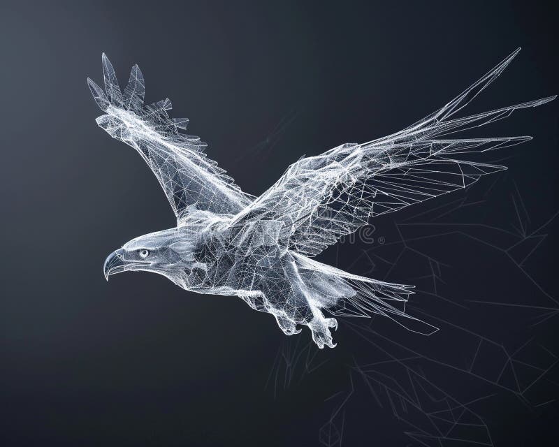3d rendering wireframe polygonal eagle flying. Generative AI. stock illustration