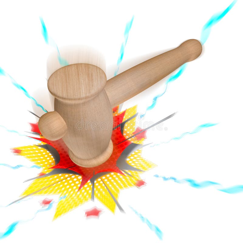 3D Rendering of a Wooden Hammer Smashes stock illustration