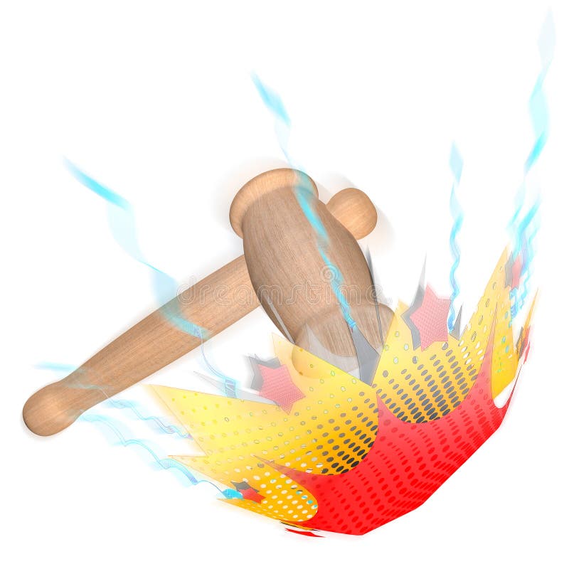 3D Rendering of a Wooden Hammer Smashes vector illustration