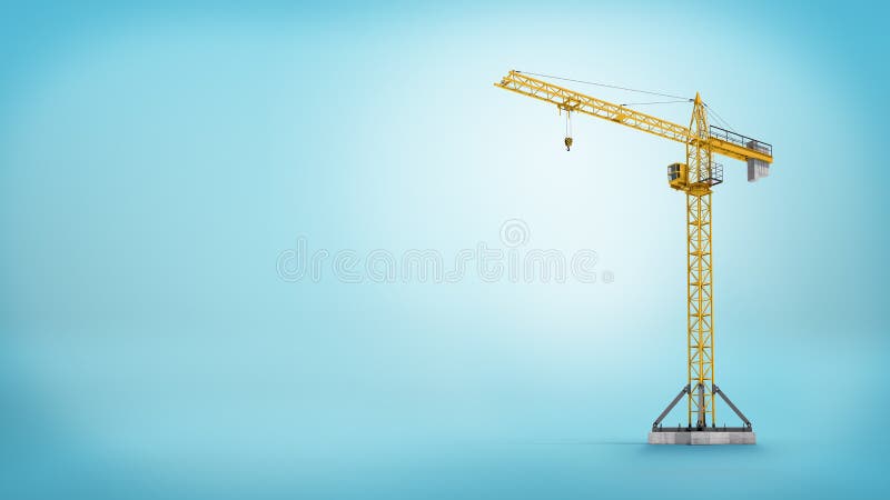 3d rendering żółty stacjonarny basztowy żuraw bez jakaś ładunku w pełnej długości na błękitnym tle ilustracja wektor