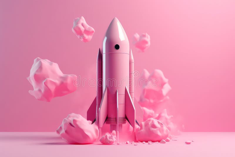 3d-renderingsillustration av söt 3d-rocka-raketuppskjutning generativ ai stock illustrationer