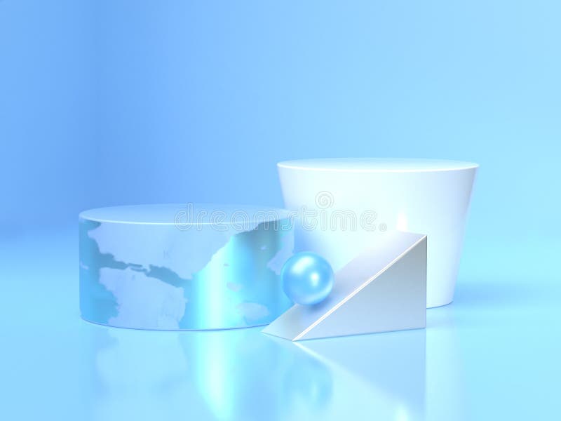 3d renderingu abstrakcjonistycznego geometrycznego kształta błękitnego i białego okręgu podium podłogi pusty odbicie royalty ilustracja