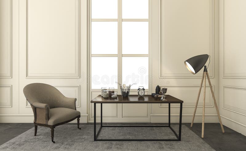 3d renderingu klasyczny meble i niektóre akcesorium w żywym pokoju royalty ilustracja 3d renderingu klasyczny meble i niektóre akcesorium w żywym pokoju royalty ilustracja